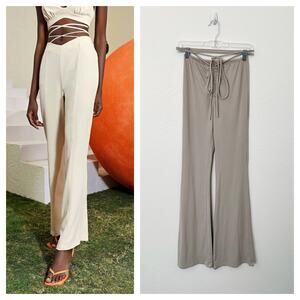 [TRESSER] Tan Criss Cross Tie Waist Ruched Low Rise Flare Leg Pants Size Small S